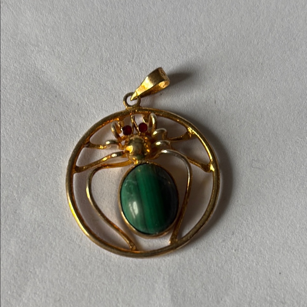 Vintage Gold Malachite Spider Pendant